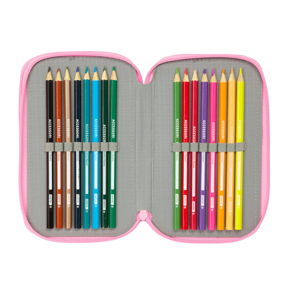 Dreifaches Federmäppchen SuperKitties Rosa türkis 12,5 x 19,5 x 5,5 cm 37 Stücke