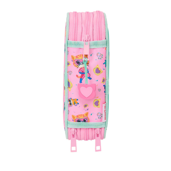 Dreifaches Federmäppchen SuperKitties Rosa türkis 12,5 x 19,5 x 5,5 cm 37 Stücke