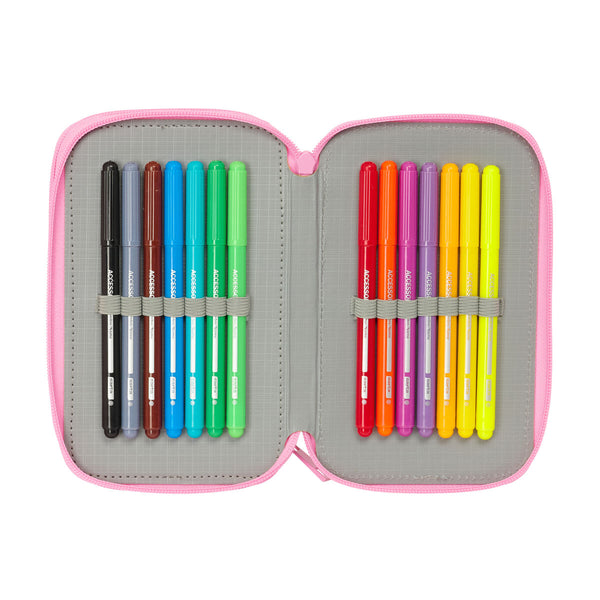 Dreifaches Federmäppchen SuperKitties Rosa türkis 12,5 x 19,5 x 5,5 cm 37 Stücke