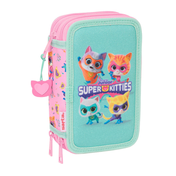 Dreifaches Federmäppchen SuperKitties Rosa türkis 12,5 x 19,5 x 5,5 cm 37 Stücke