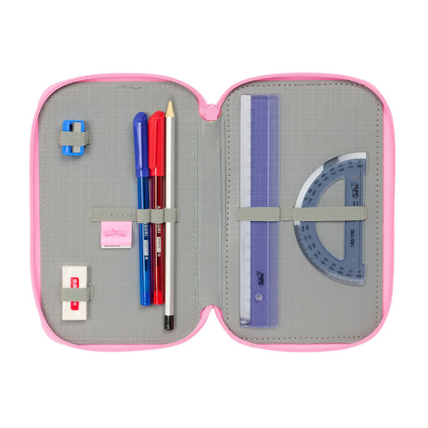 Dreifaches Federmäppchen SuperKitties Rosa türkis 12,5 x 19,5 x 5,5 cm 37 Stücke