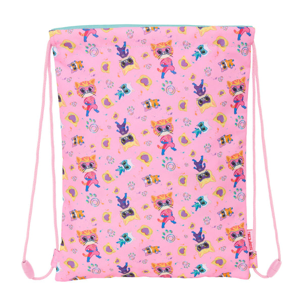 Rucksacktasche mit Bändern SuperKitties Rosa türkis 26 x 34 x 1 cm