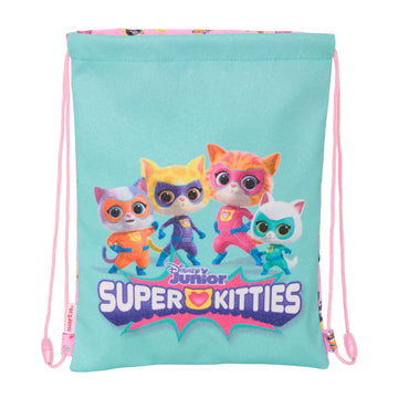 Rucksacktasche mit Bändern SuperKitties Rosa türkis 26 x 34 x 1 cm