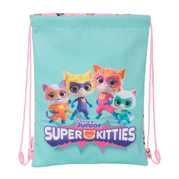 Rucksacktasche mit Bändern SuperKitties Rosa türkis 26 x 34 x 1 cm