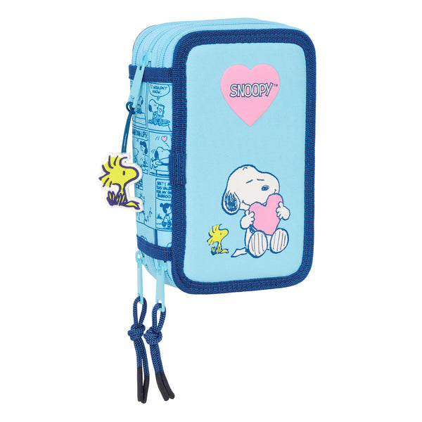 Federmäppchen mit Zubehör Snoopy Love Blau 12,5 x 19,5 x 5,5 cm 37 Stücke