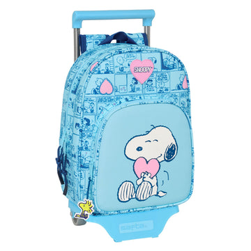 Schulrucksack mit Rädern Snoopy Love Blau 26 x 11 x 67 cm 26 x 34 x 11 cm