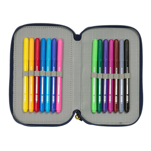 Dreifaches Federmäppchen Sonic City Blau 12,5 x 19,5 x 5,5 cm 37 Stücke