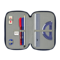 Dreifaches Federmäppchen Sonic City Blau 12,5 x 19,5 x 5,5 cm 37 Stücke