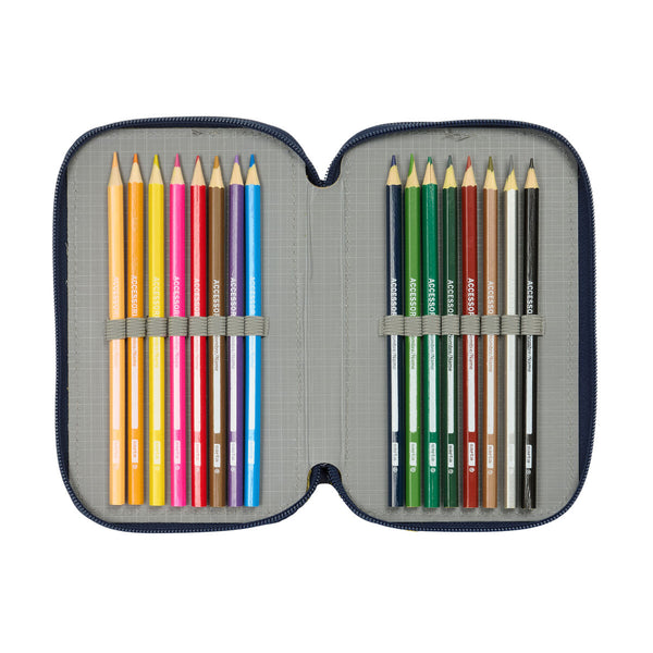 Dreifaches Federmäppchen Sonic City Blau 12,5 x 19,5 x 5,5 cm 37 Stücke