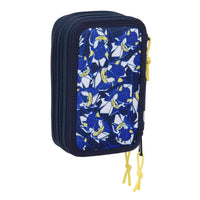 Dreifaches Federmäppchen Sonic City Blau 12,5 x 19,5 x 5,5 cm 37 Stücke