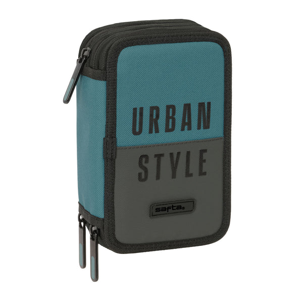 Dreifaches Federmäppchen Safta Urban style Blau Grau 12,5 x 19,5 x 5,5 cm 37 Stücke
