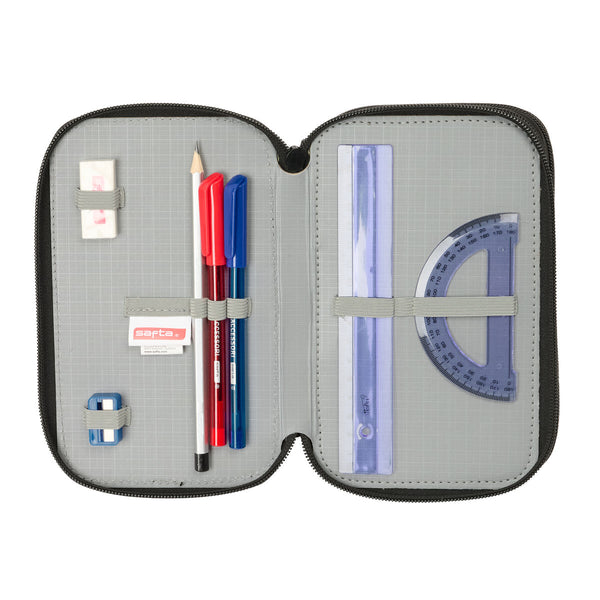 Dreifaches Federmäppchen Safta Urban style Blau Grau 12,5 x 19,5 x 5,5 cm 37 Stücke