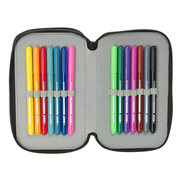 Dreifaches Federmäppchen Safta Urban style Blau Grau 12,5 x 19,5 x 5,5 cm 37 Stücke