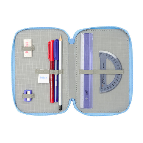 Dreifaches Federmäppchen Bluey Let's play Blau 12,5 x 19,5 x 5,5 cm 37 Stücke