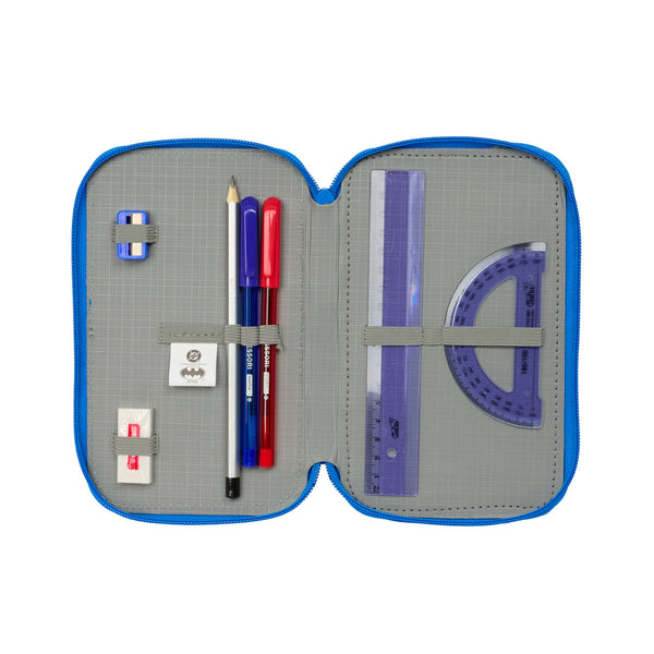 Dreifaches Federmäppchen Batman Blau 12,5 x 19,5 x 5,5 cm 37 Stücke