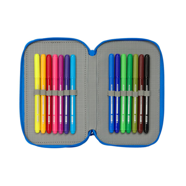 Dreifaches Federmäppchen Batman Blau 12,5 x 19,5 x 5,5 cm 37 Stücke