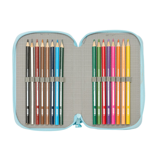 Dreifaches Federmäppchen Furby Blau 12,5 x 19,5 x 5,5 cm 37 Stücke