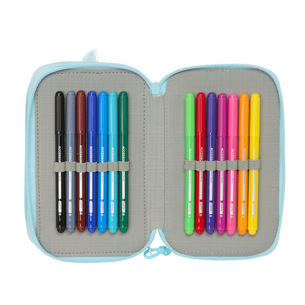 Dreifaches Federmäppchen Furby Blau 12,5 x 19,5 x 5,5 cm 37 Stücke