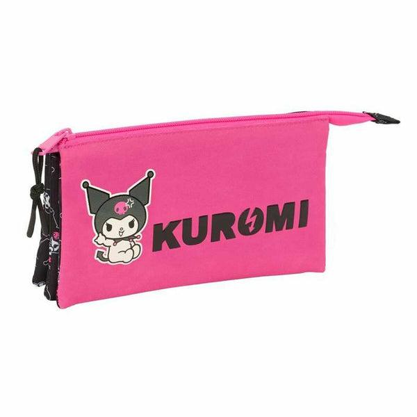 Dreifaches Mehrzweck-Etui Kuromi Schwarz Pink 22 x 12 x 3 cm