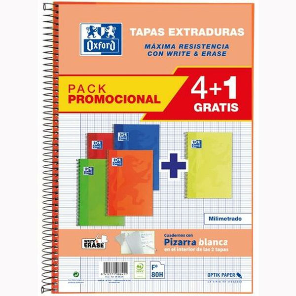 Notizbuch Oxford Write&Erase Bunt Din A4 80 Blatt 21,5 x 31,5 cm 5 Stücke