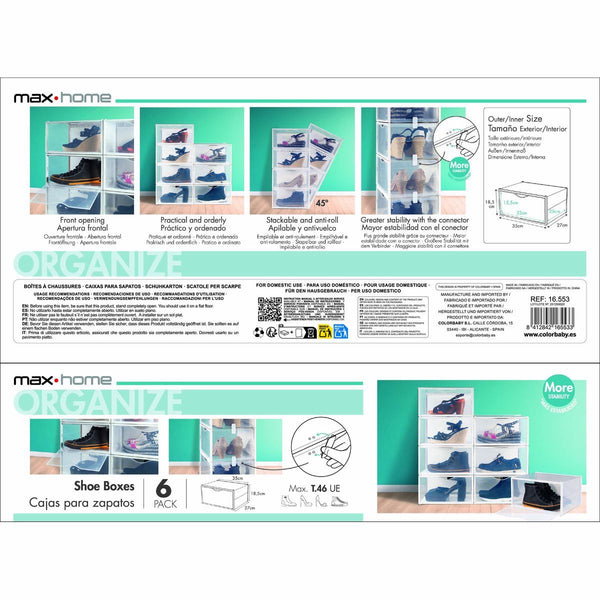 Stapelbarer Schuhkarton Max Home Weiß 6 Stück Polypropylen ABS 35 x 18,5 x 27 cm