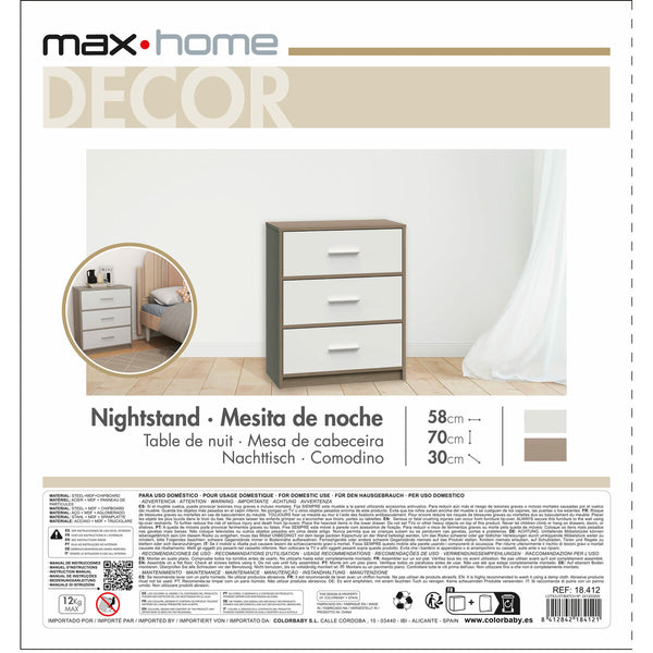 Nachttisch Max Home Weiß Grau 58 x 70 x 30 cm