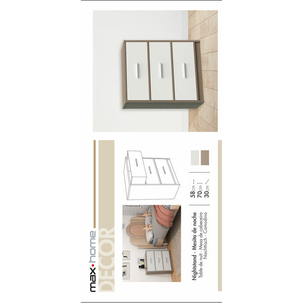Nachttisch Max Home Weiß Grau 58 x 70 x 30 cm