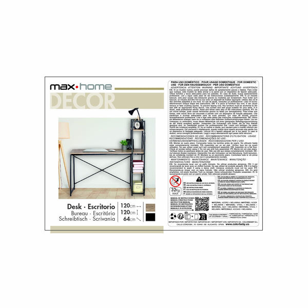 Schreibtisch mit Regal Max Home Stahl Melamine Spanplatte 120 x 12 x 64 cm