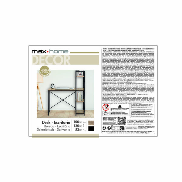 Schreibtisch mit Regal Max Home Stahl Melamine Spanplatte 100 x 120 x 52 cm