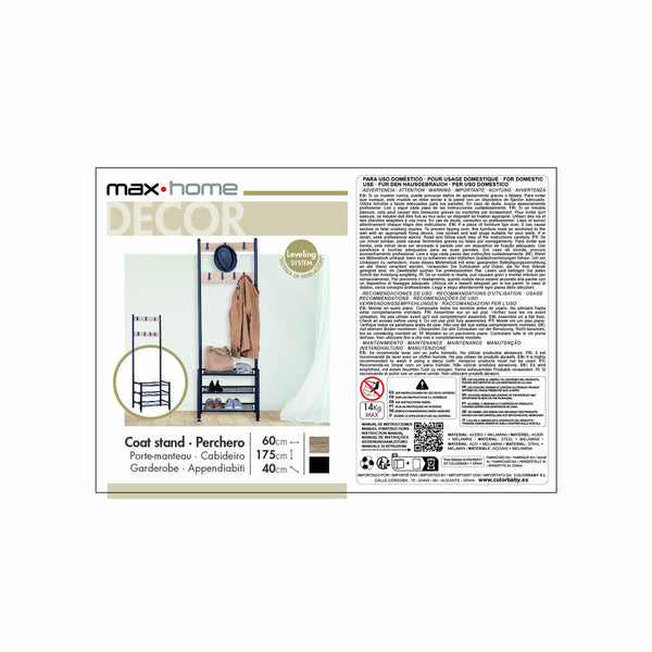 Garderobe mit Einlegeboden Max Home Stahl Melamine Spanplatte Minimalistisch 60 x 175 x 40 cm