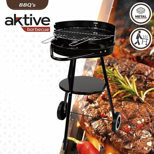 Holzkohlegrill mit Rädern Aktive Textilene 42 x 76,5 cm Schwarz