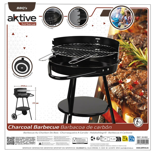 Holzkohlegrill mit Rädern Aktive Aluminium Emailliertes Metall Textilene 42 x 76,5 x 42 cm Schwarz