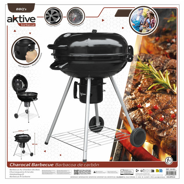 Holzkohlegrill mit Rädern Aktive Textilene 57 x 86 cm Schwarz