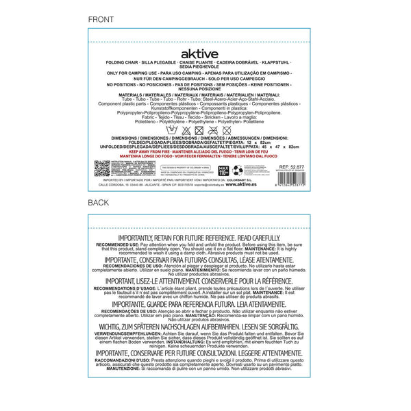 Gepolsterte Campingstuhl Aktive Grau Schale (64,5 x 49,5 x 82 cm)