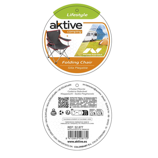 Gepolsterte Campingstuhl Aktive Grau Schale (64,5 x 49,5 x 82 cm)