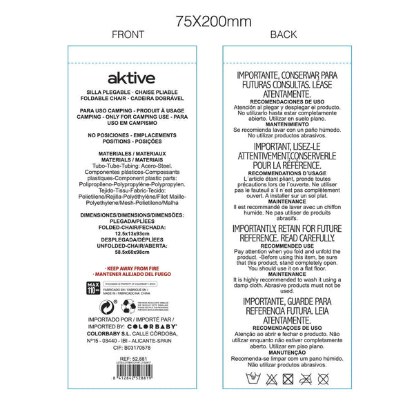 Gepolsterte Campingstuhl Aktive 57 x 60 x 97 cm Blau