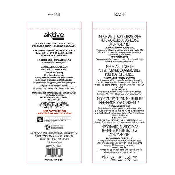 Klappstuhl mit Kopfstütze Aktive Schwarz 44 x 55 x 101 cm