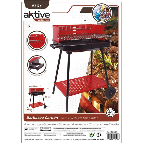Holzkohlegrill mit Rädern Aktive Stahl Kunststoff Emailliertes Metall 66 x 85 x 44 cm Rot