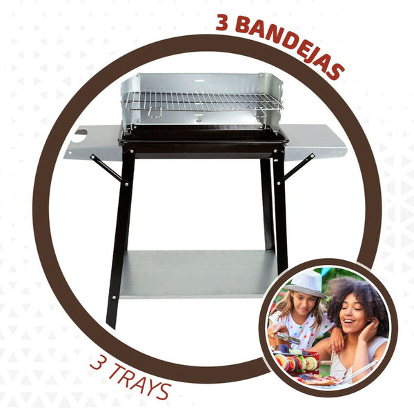 Holzkohlegrill mit Rädern Aktive Emailliertes Metall 90 x 85 x 32 cm Schwarz