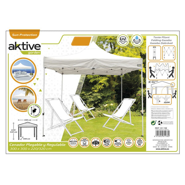 Gartenlaube Aktive Biegsam Einstellbare Höhe Stahl Polyester 420D Oxford Weiß 300 x 320 x 300 cm