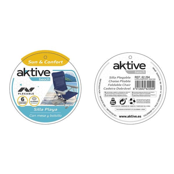 Gepolsterte Campingstuhl Aktive 47 x 57 x 89 cm Grau