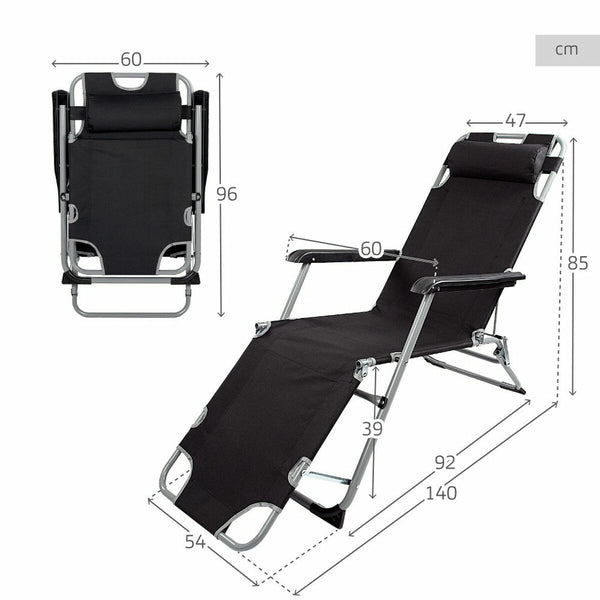 Liegestuhl Aktive Polyester 600D Stahl Schwarz 177 x 47 x 34 cm