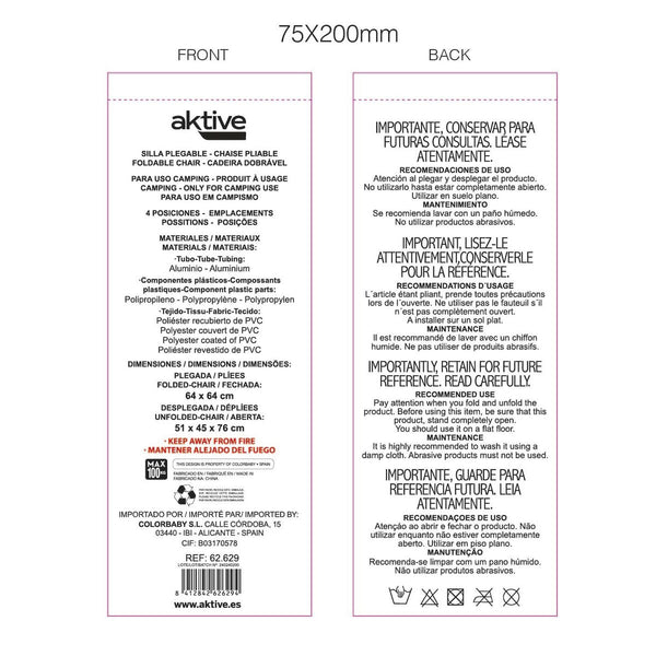 Gepolsterte Campingstuhl Aktive 51 x 45 x 76 cm