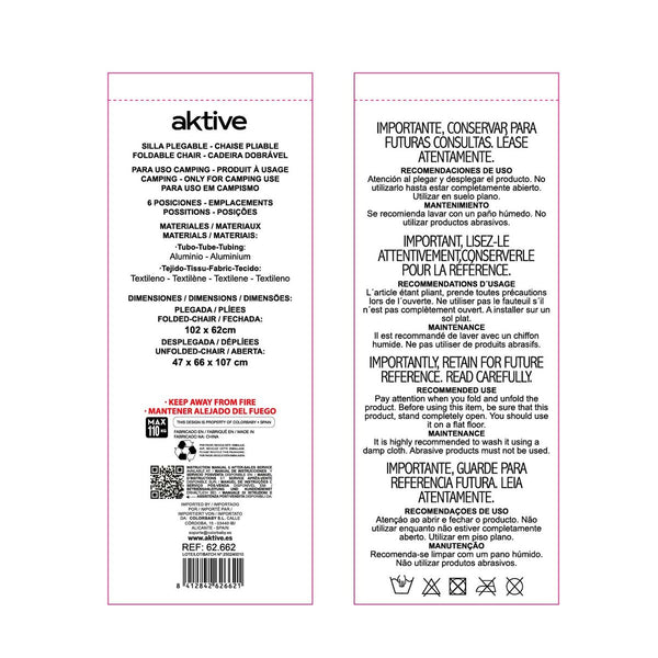Gepolsterte Campingstuhl Aktive 47 x 66 x 107 cm