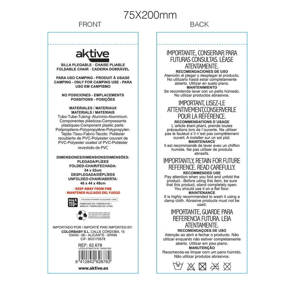 Gepolsterte Campingstuhl Aktive 45 x 52 x 22 cm Blau