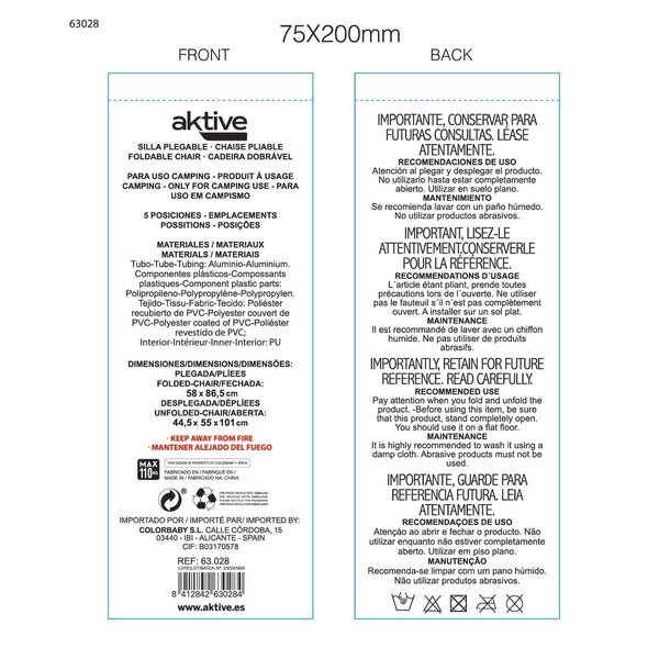 Gepolsterte Campingstuhl Aktive Neigbar Grau 44 x 55 x 101 cm