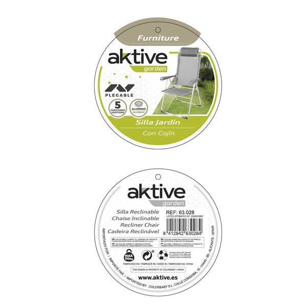 Gepolsterte Campingstuhl Aktive Neigbar Grau 44 x 101 x 55 cm