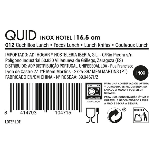 Messerset Quid Hotel Metall Edelstahl 16,5 cm 12 Stück