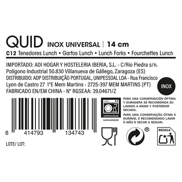 Gabel-Set Quid Universal Metall Edelstahl 11 cm 14 cm 12 Stück