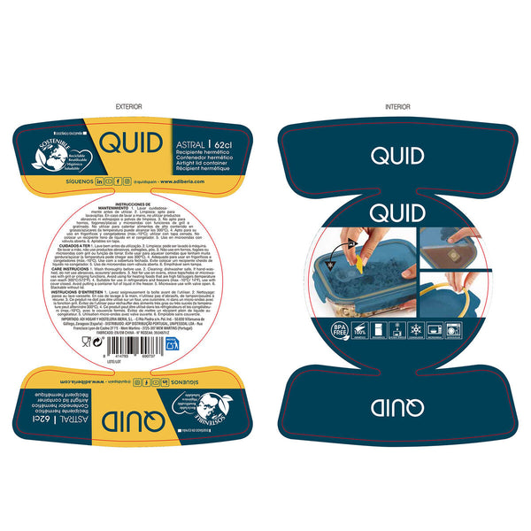 Lunchbox hermetisch Quid Astral 620 ml 16 x 16 x 7 cm Blau Glas
